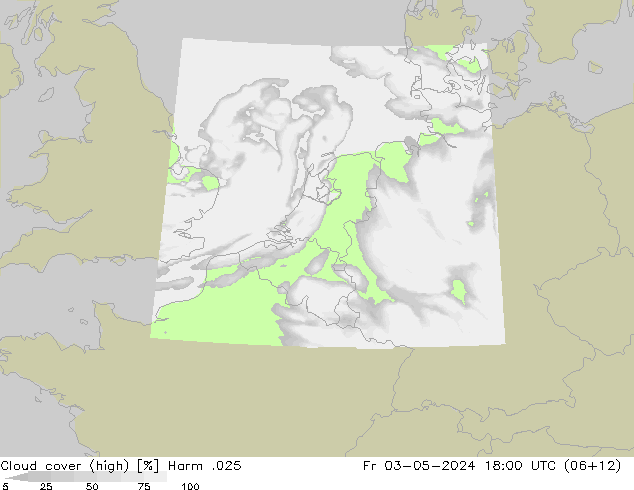Cloud cover (high) Harm .025 Fr 03.05.2024 18 UTC