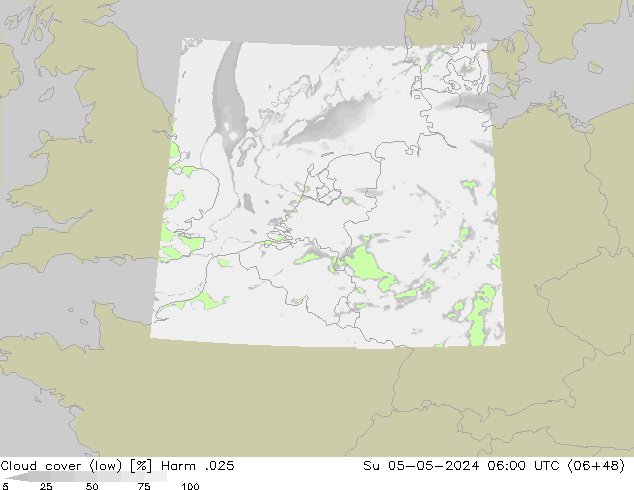 Cloud cover (low) Harm .025 Su 05.05.2024 06 UTC