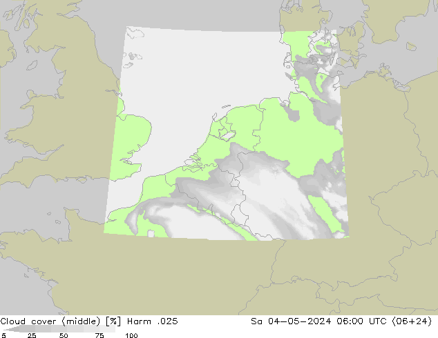 Cloud cover (middle) Harm .025 Sa 04.05.2024 06 UTC
