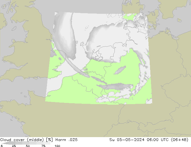 Cloud cover (middle) Harm .025 Su 05.05.2024 06 UTC