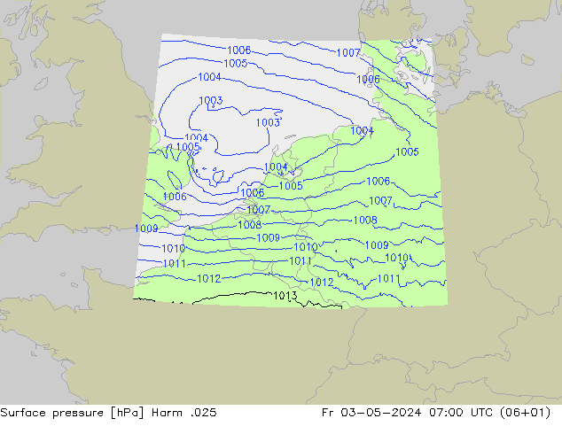 Surface pressure Harm .025 Fr 03.05.2024 07 UTC