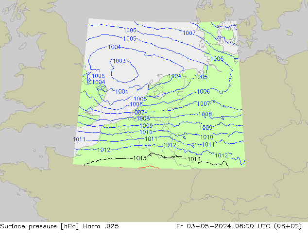 Pressione al suolo Harm .025 ven 03.05.2024 08 UTC