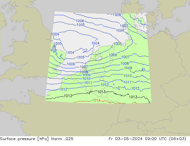 地面气压 Harm .025 星期五 03.05.2024 09 UTC