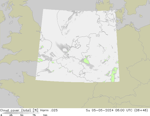 Cloud cover (total) Harm .025 Su 05.05.2024 06 UTC