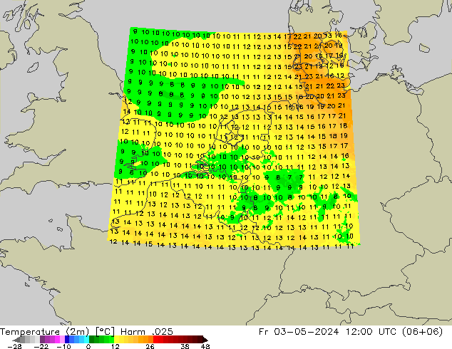 Temperature (2m) Harm .025 Fr 03.05.2024 12 UTC