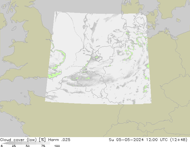 Cloud cover (low) Harm .025 Su 05.05.2024 12 UTC