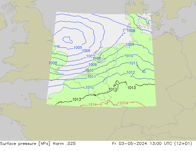 地面气压 Harm .025 星期五 03.05.2024 13 UTC