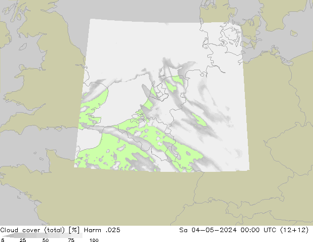 Cloud cover (total) Harm .025 Sa 04.05.2024 00 UTC