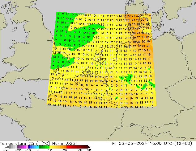 mapa temperatury (2m) Harm .025 pt. 03.05.2024 15 UTC