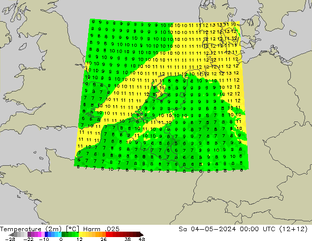 Temperature (2m) Harm .025 So 04.05.2024 00 UTC