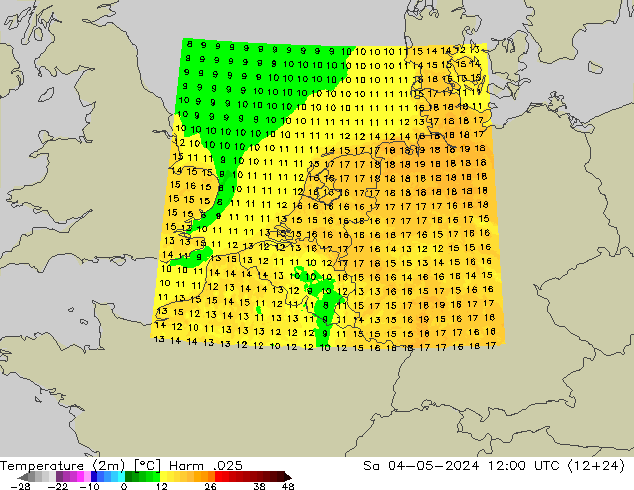Temperaturkarte (2m) Harm .025 Sa 04.05.2024 12 UTC