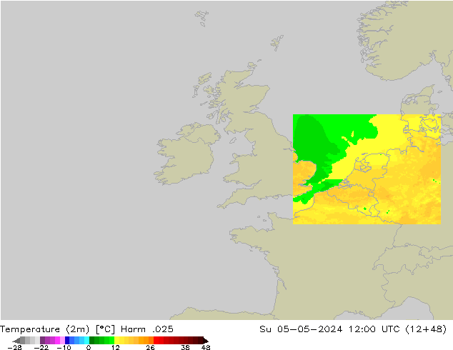 Temperature (2m) Harm .025 Su 05.05.2024 12 UTC