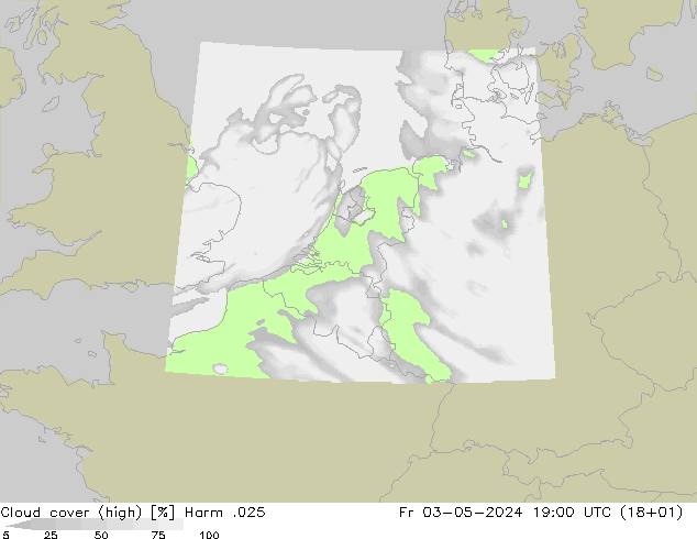 Cloud cover (high) Harm .025 Fr 03.05.2024 19 UTC