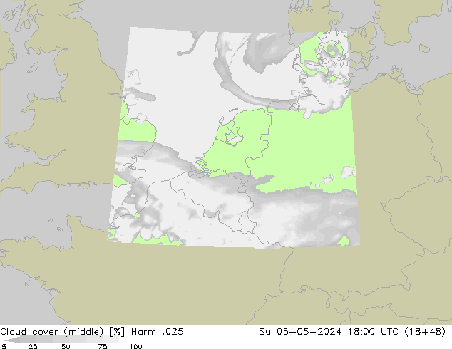 Cloud cover (middle) Harm .025 Su 05.05.2024 18 UTC