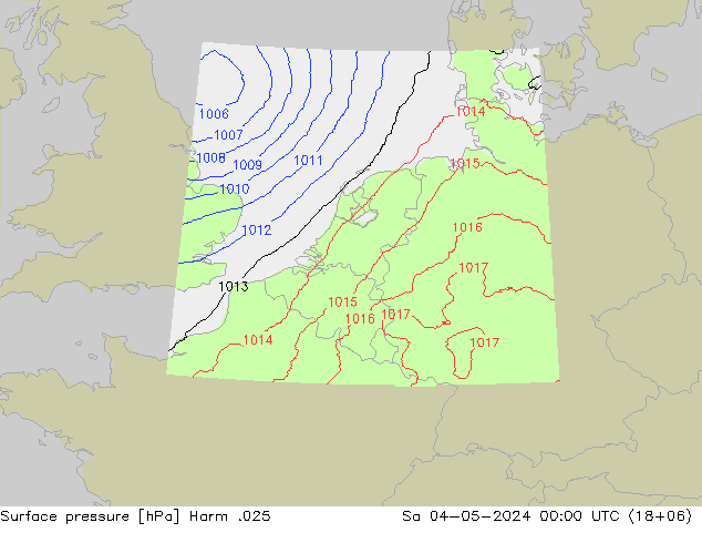 地面气压 Harm .025 星期六 04.05.2024 00 UTC