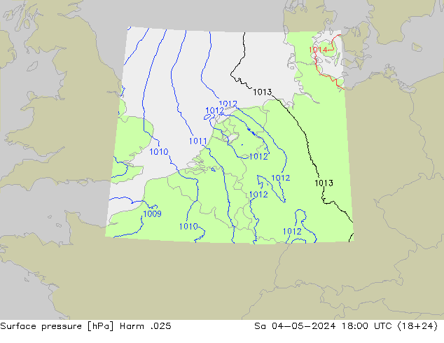 地面气压 Harm .025 星期六 04.05.2024 18 UTC