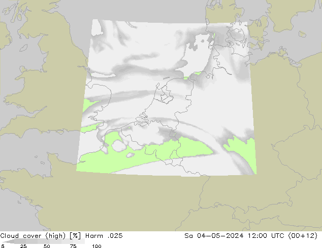 Cloud cover (high) Harm .025 Sa 04.05.2024 12 UTC