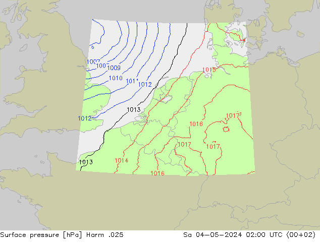 地面气压 Harm .025 星期六 04.05.2024 02 UTC