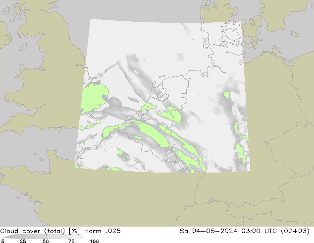 Cloud cover (total) Harm .025 So 04.05.2024 03 UTC