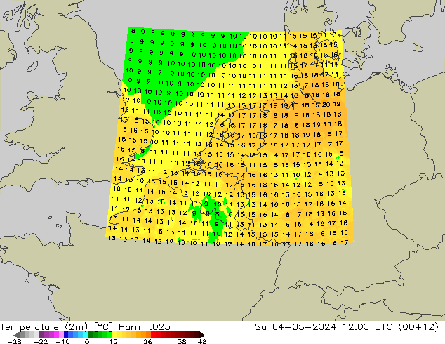 Temperature (2m) Harm .025 Sa 04.05.2024 12 UTC