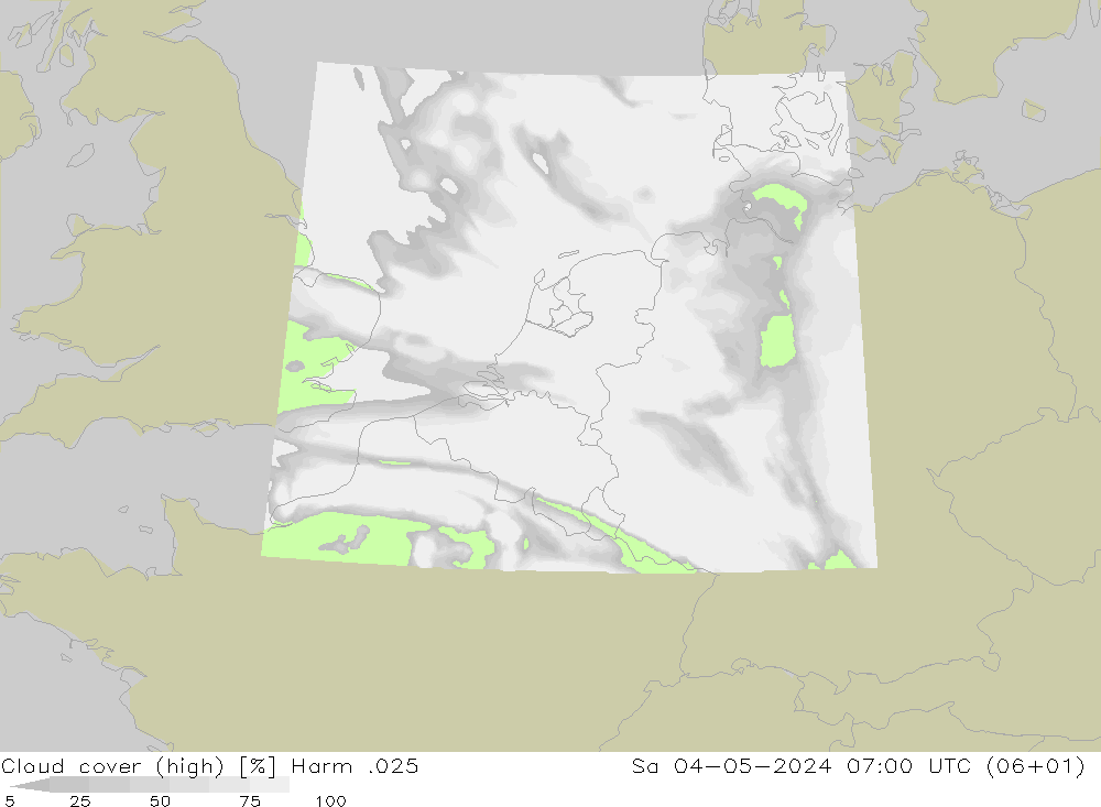 Cloud cover (high) Harm .025 Sa 04.05.2024 07 UTC