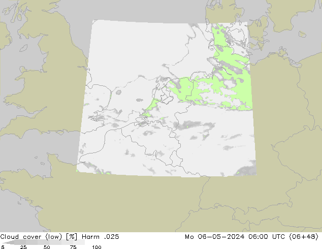 Cloud cover (low) Harm .025 Mo 06.05.2024 06 UTC