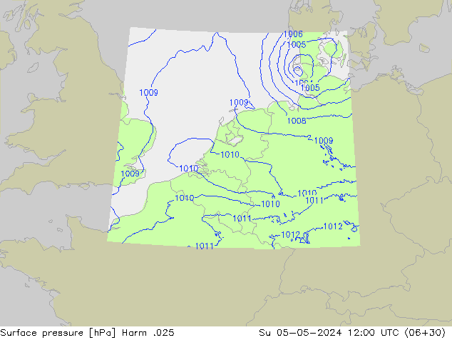 Presión superficial Harm .025 dom 05.05.2024 12 UTC