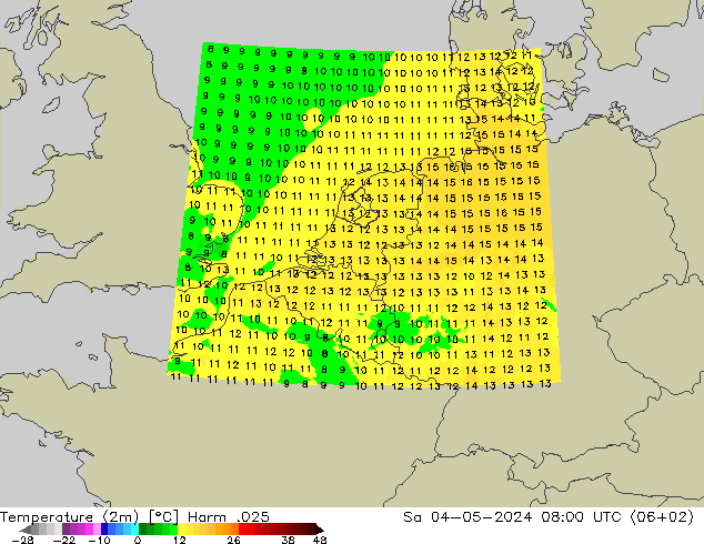 Temperature (2m) Harm .025 Sa 04.05.2024 08 UTC