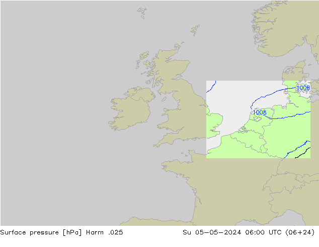 Presión superficial Harm .025 dom 05.05.2024 06 UTC