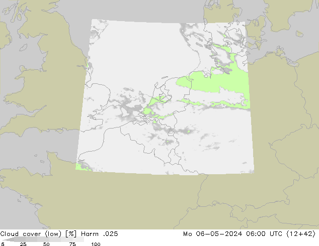 Cloud cover (low) Harm .025 Mo 06.05.2024 06 UTC
