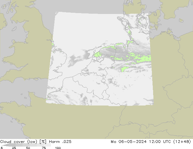 Cloud cover (low) Harm .025 Mo 06.05.2024 12 UTC