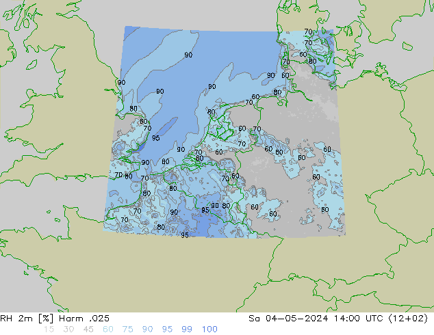 Humidité rel. 2m Harm .025 sam 04.05.2024 14 UTC