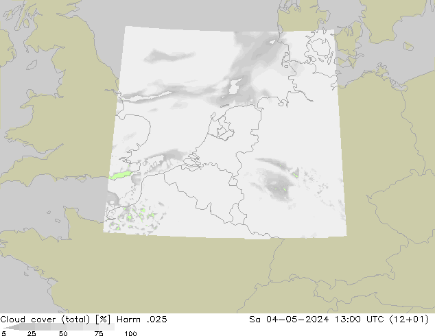 Cloud cover (total) Harm .025 Sa 04.05.2024 13 UTC