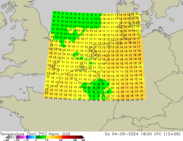 温度图 Harm .025 星期六 04.05.2024 18 UTC