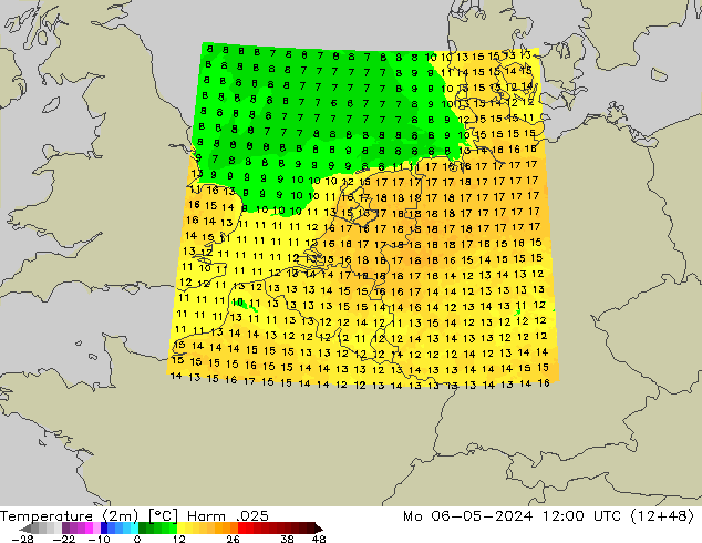 Temperature (2m) Harm .025 Mo 06.05.2024 12 UTC