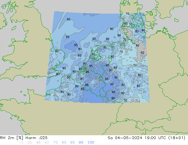 Humidité rel. 2m Harm .025 sam 04.05.2024 19 UTC