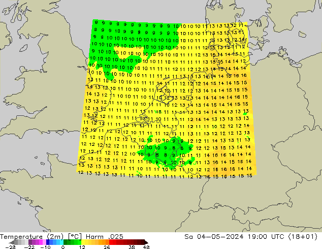 Temperatura (2m) Harm .025 sáb 04.05.2024 19 UTC