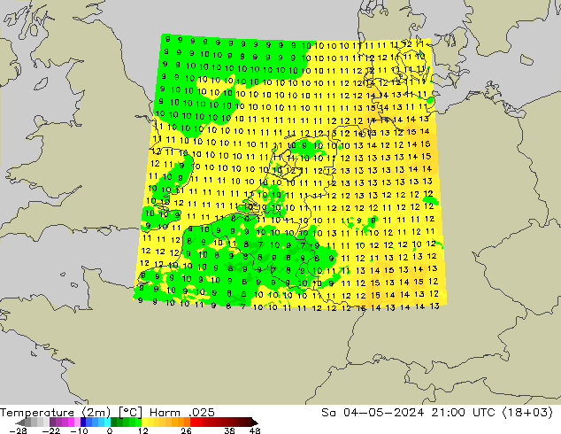 Temperaturkarte (2m) Harm .025 Sa 04.05.2024 21 UTC
