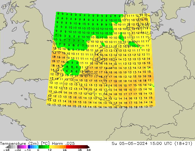 Temperatura (2m) Harm .025 dom 05.05.2024 15 UTC