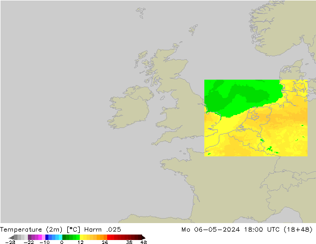 mapa temperatury (2m) Harm .025 pon. 06.05.2024 18 UTC