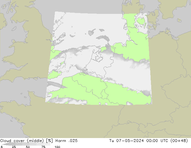 Cloud cover (middle) Harm .025 Tu 07.05.2024 00 UTC