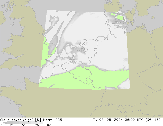 Cloud cover (high) Harm .025 Tu 07.05.2024 06 UTC