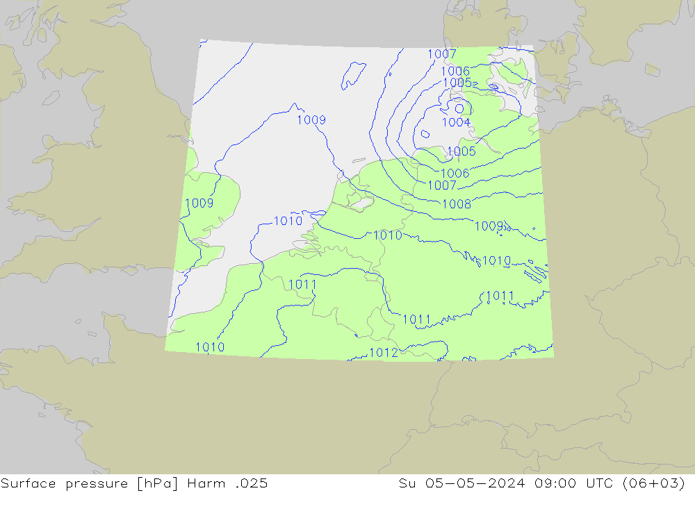 地面气压 Harm .025 星期日 05.05.2024 09 UTC