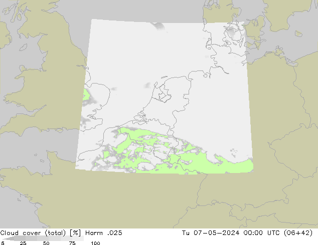 zachmurzenie (suma) Harm .025 wto. 07.05.2024 00 UTC