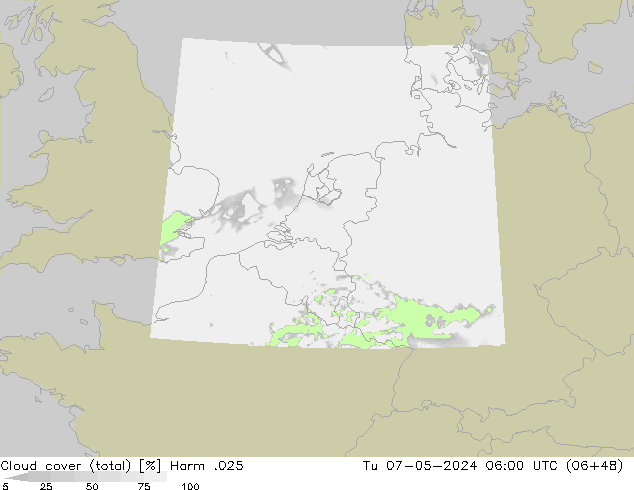 Wolken (gesamt) Harm .025 Di 07.05.2024 06 UTC