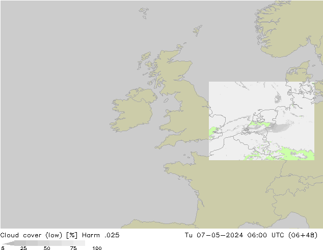 Bewolking (Laag) Harm .025 di 07.05.2024 06 UTC