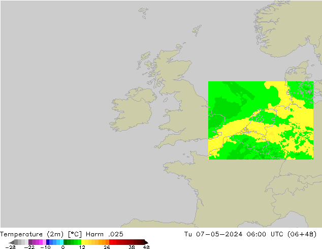 Temperature (2m) Harm .025 Út 07.05.2024 06 UTC
