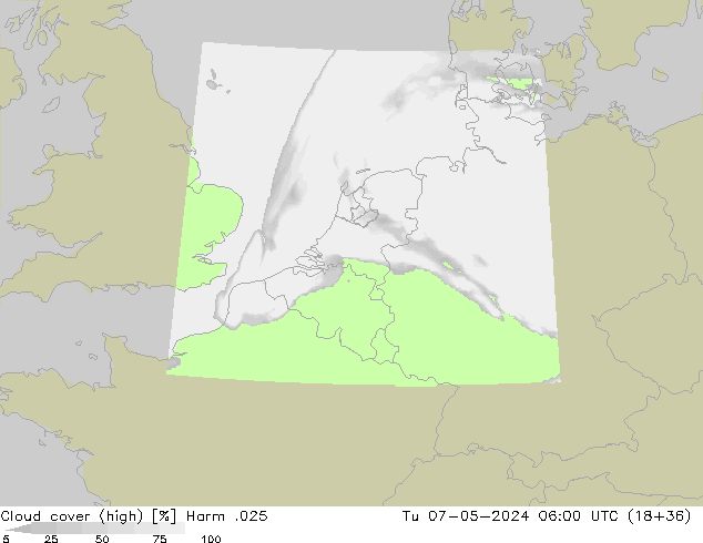 Cloud cover (high) Harm .025 Tu 07.05.2024 06 UTC