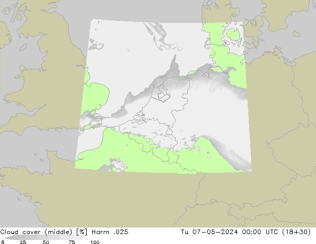 Bewolking (Middelb.) Harm .025 di 07.05.2024 00 UTC