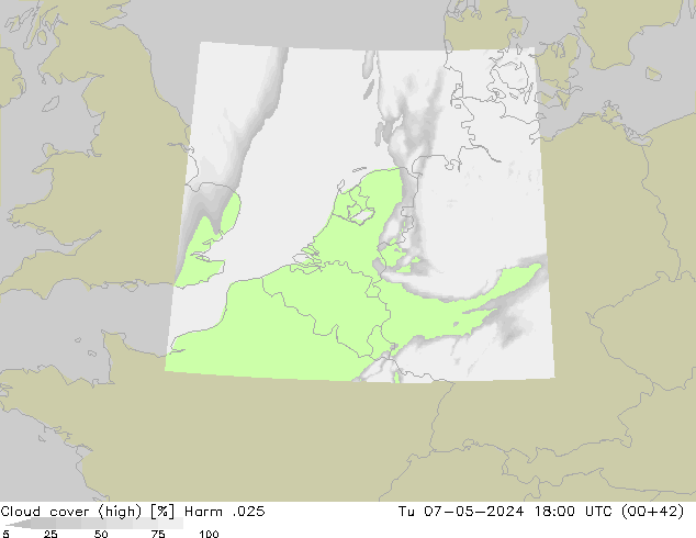 Cloud cover (high) Harm .025 Tu 07.05.2024 18 UTC